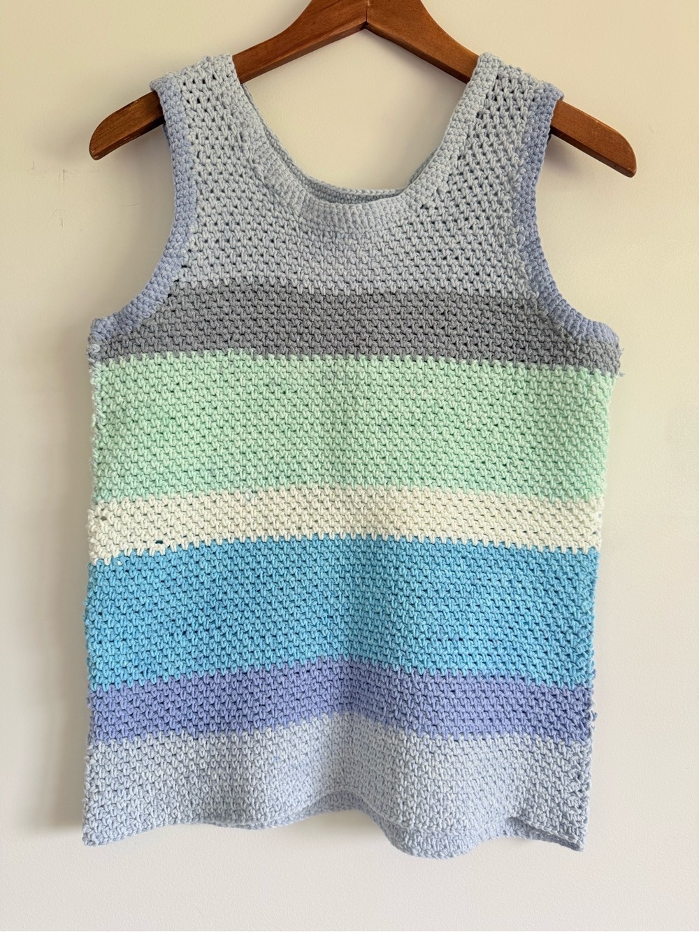 Striped Crochet Tank Top in Pastel Blue, Mint & Gray